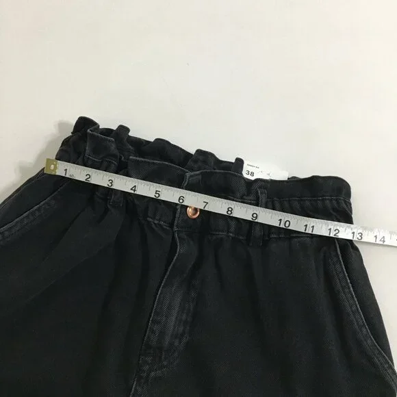 ZARA High Waist Baggy Fit Paper Bag Carrot Leg Ankle Rigid Black Womens 6 - Picture 12 of 16